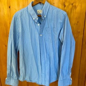 Old Navy Men’s Oxford Long sleeved button up shirt, Blue/white striped, size L